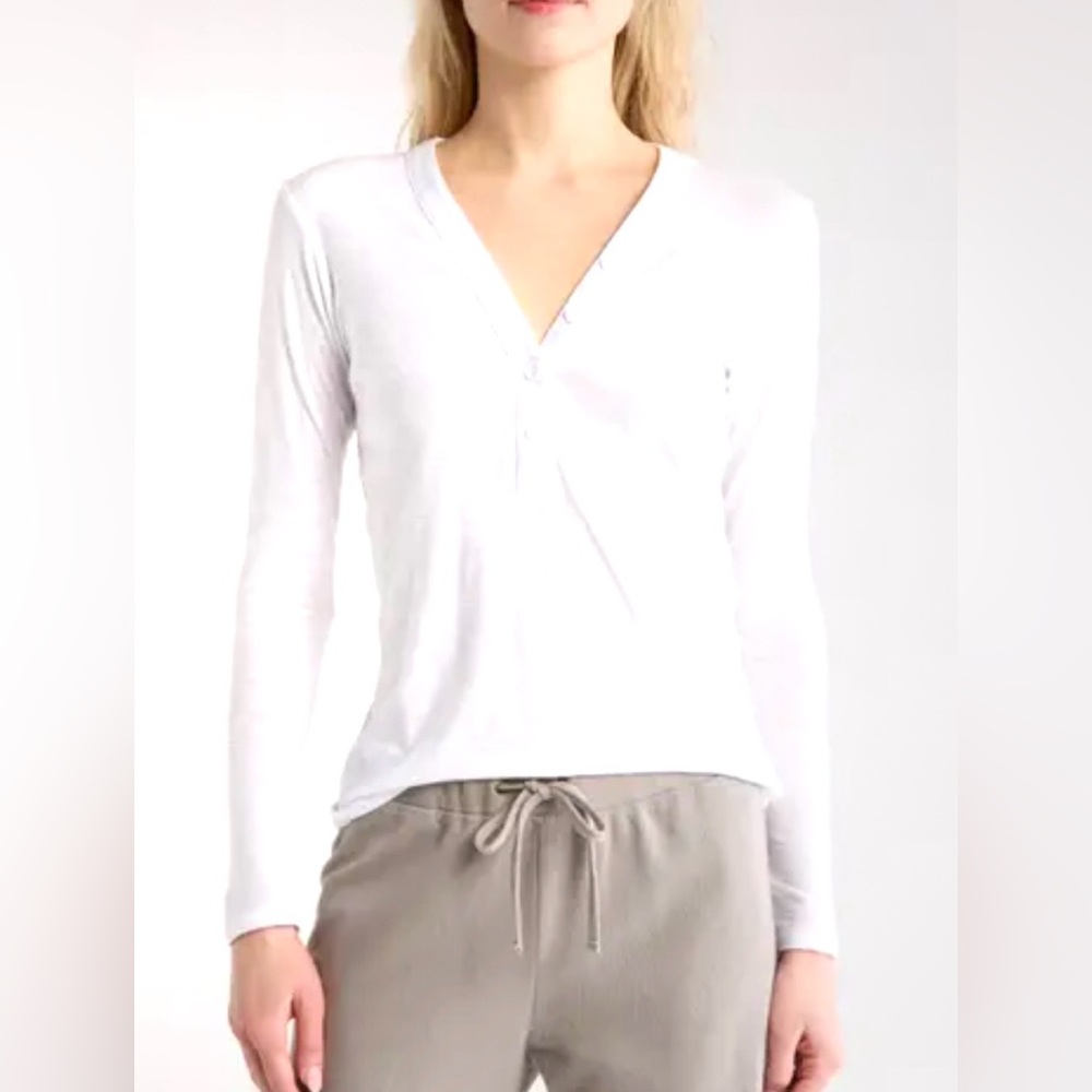 James Perse White Long Sleeve Slub Jersey Henley Size 3